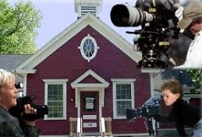 Camera People Outside of Red Schoolhouse